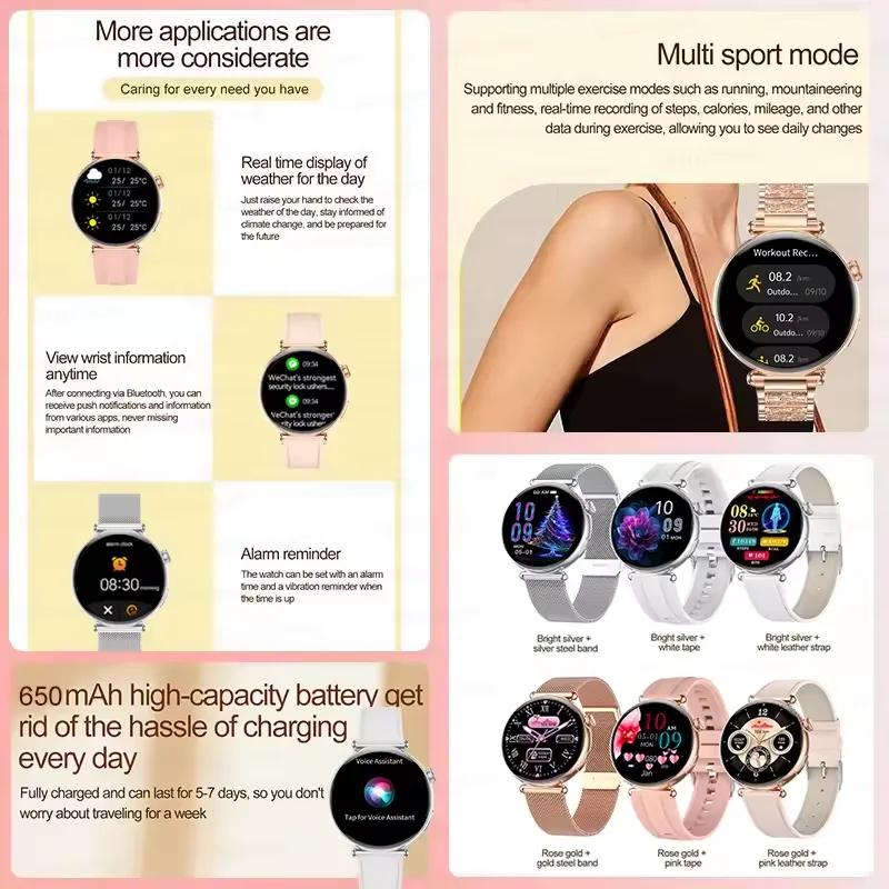 2026 New Women AI Smart Diagnosis Smart Watch HRV+ECG Uric Acid Blood Oxygen Health Monitor IP68 Waterproof Sports Smart Watches 6