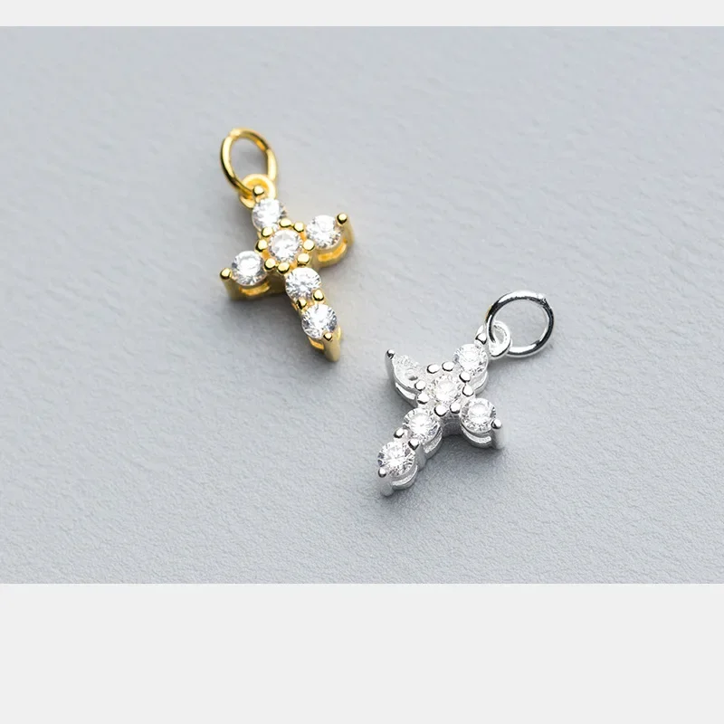 TrustDavis Real 925 Sterling Silver Fashion Sweet Cross Dazzling CZ Charm Pendant Handmade DIY Accessories Fine Jewelry HY353,pendant necklace,silver necklace,silver pendant,silver necklace charms