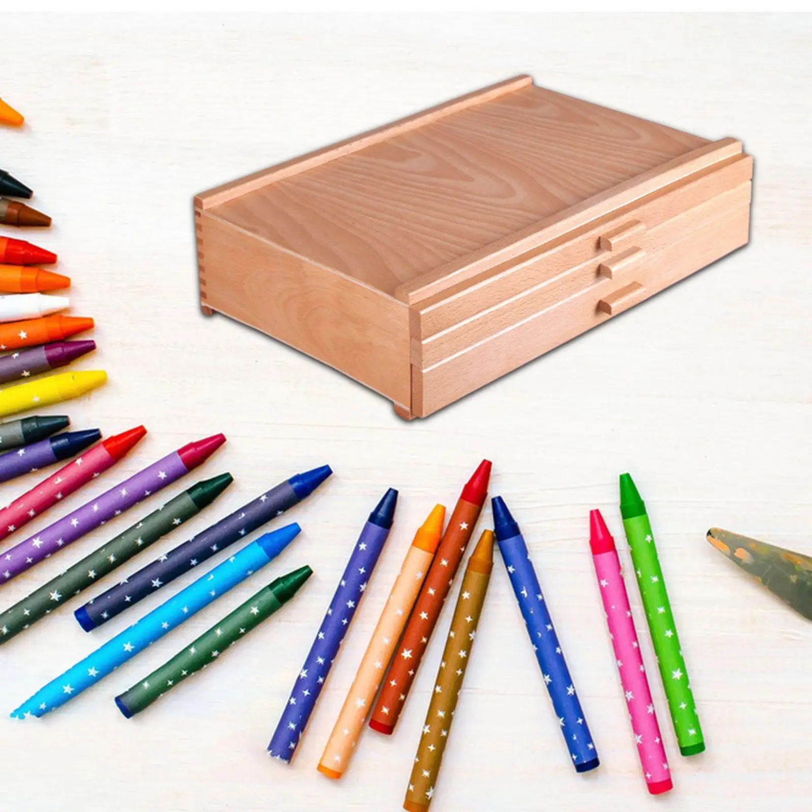 나무 아티스트 보관 공급 상자, 나무 미술 도구 상자, 서랍 3개 운송 페인트, 펜, 마커용 휴대용 보관 상자 정리