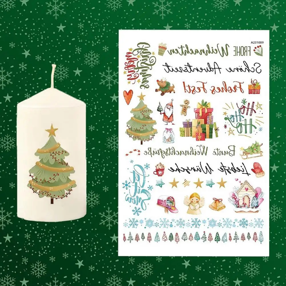 Tatuajes Para Velas De Navidad - Pack De 6 Láminas Con 200 Diseños, Transferencia En Agua, Para Decorar Velas Y Tazas DIY