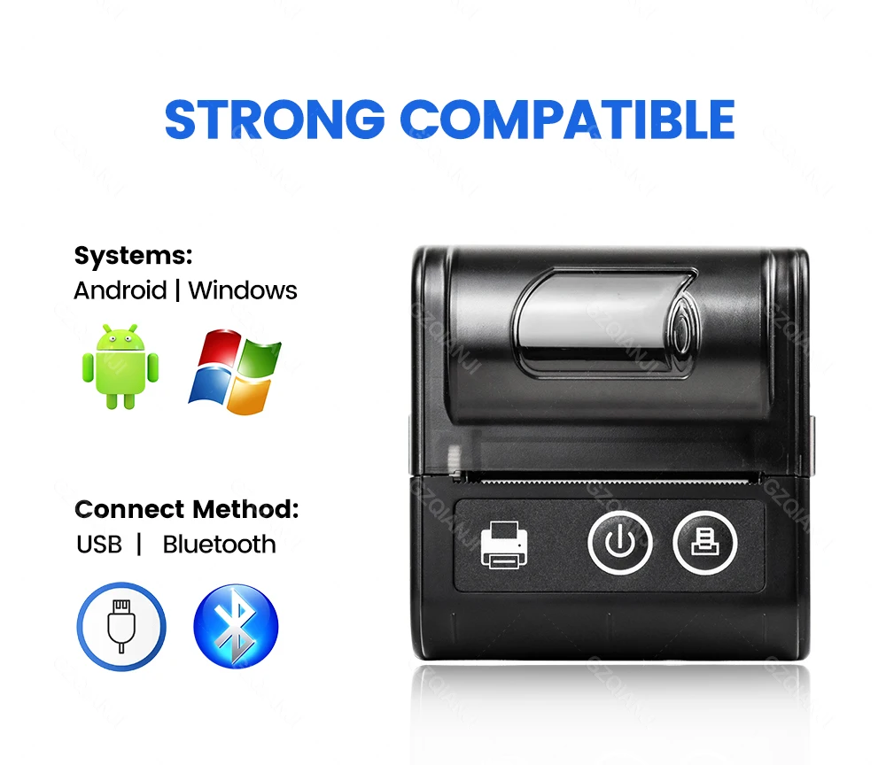 Description Picture 3 of item2 inch 58mm Mini Portable Printer Thermal Paper Printers For Mobile Phone PC Android iOS USB Bluetooth Maker For Store Shipping