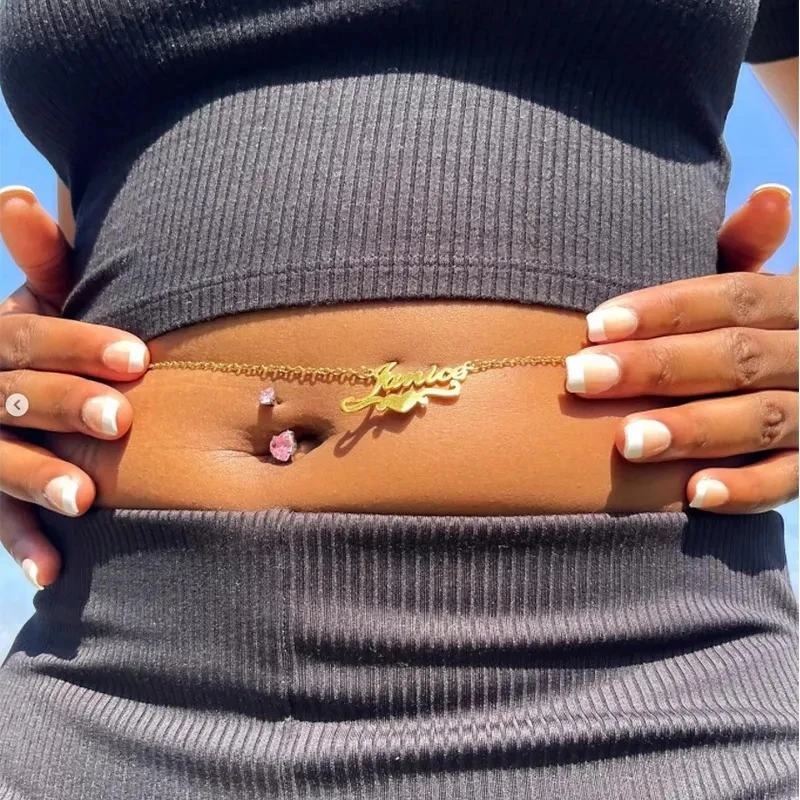CustomBodyJewelryPersonalizedNameWaistChainWomenStainlessSteel