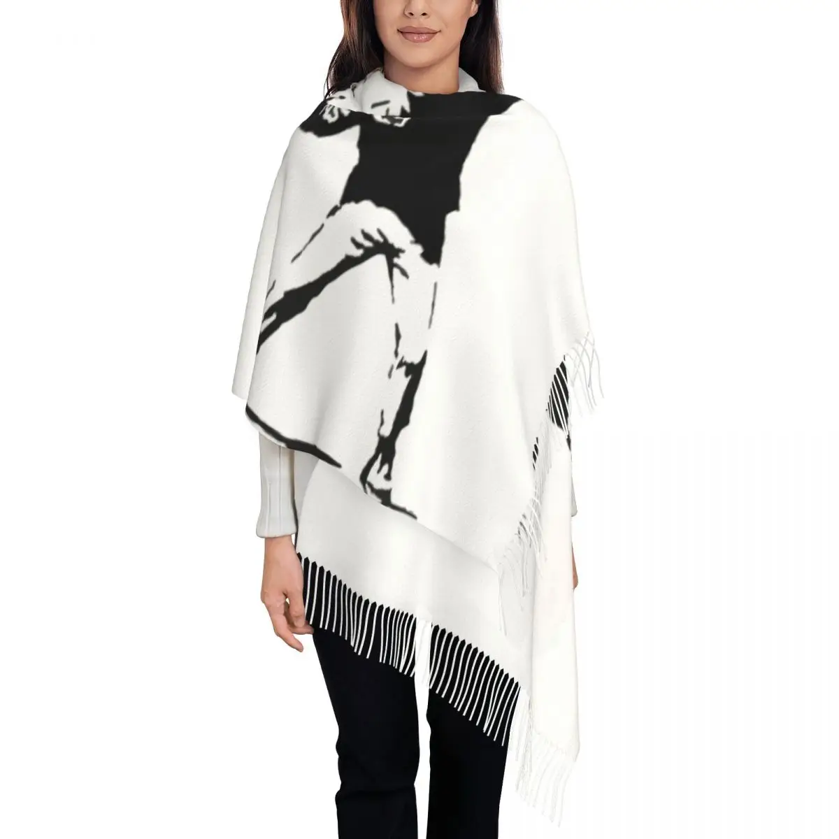 

Rage Flower Bomber Stencil Scarf Women Luxury Winter Fall Shawl Wraps Banksy Street Grafitti Art Tassel Wraps