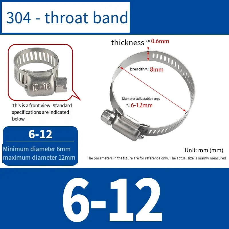 304Stainless Steel Single Ear Stepless Hose Clamps Clamp Assortment Kit Crimp Pinch Rings For Securing Pipe Hoses M6 M10 1/2/3PC