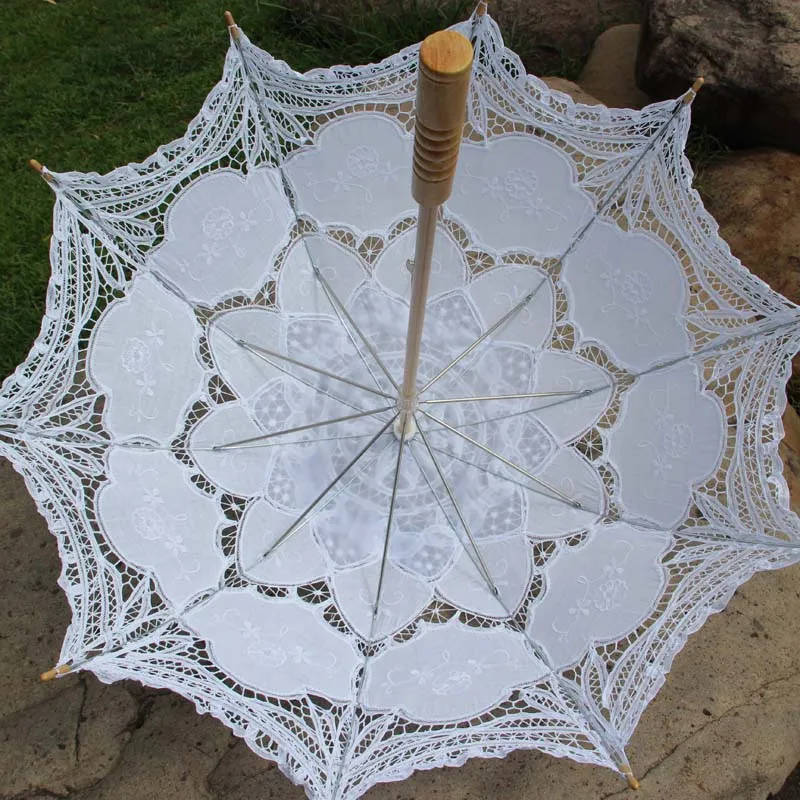 Bridal Lace Parasol Set Wedding Guests Gift Outdoor Handmade Detailed Full Cotton Victorian Lace Parasols Bride umbrella for Party Photograph