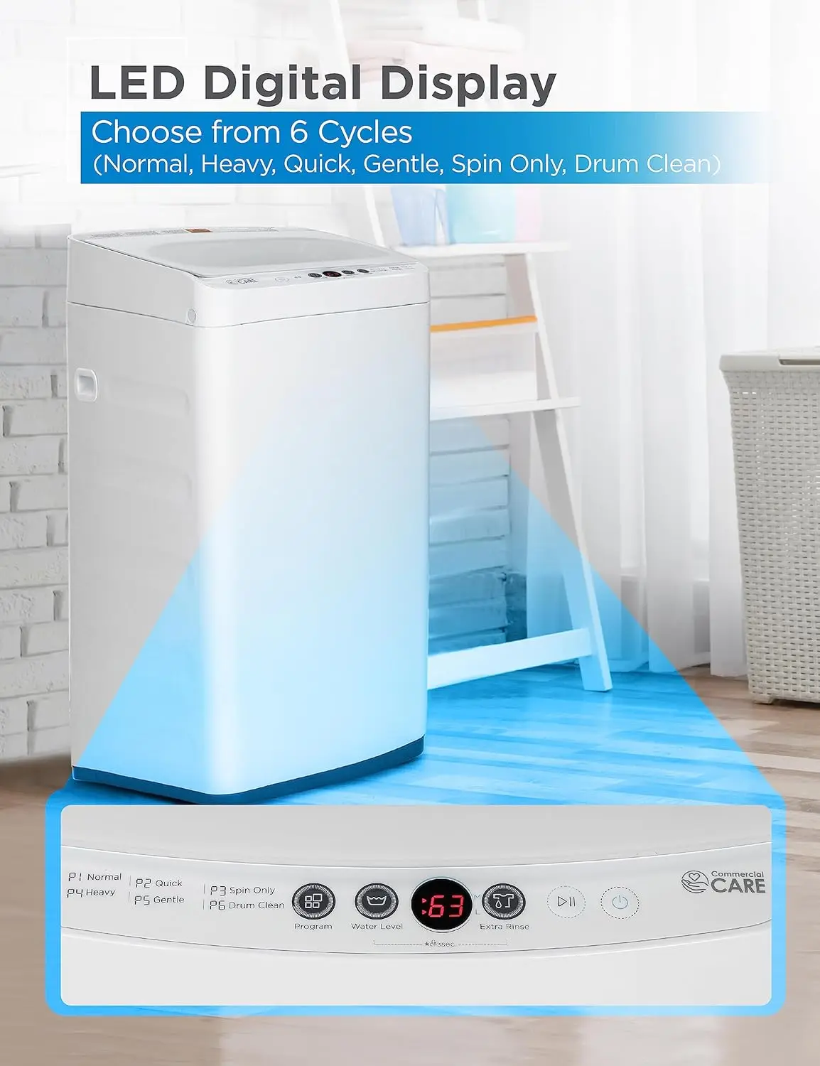 0.9 Cu. Ft. Portable Washing Machine, Compact Washing Machine with 6 Wash Cycles, Portable Clothes Washer Featuring 3 Water Leve 2