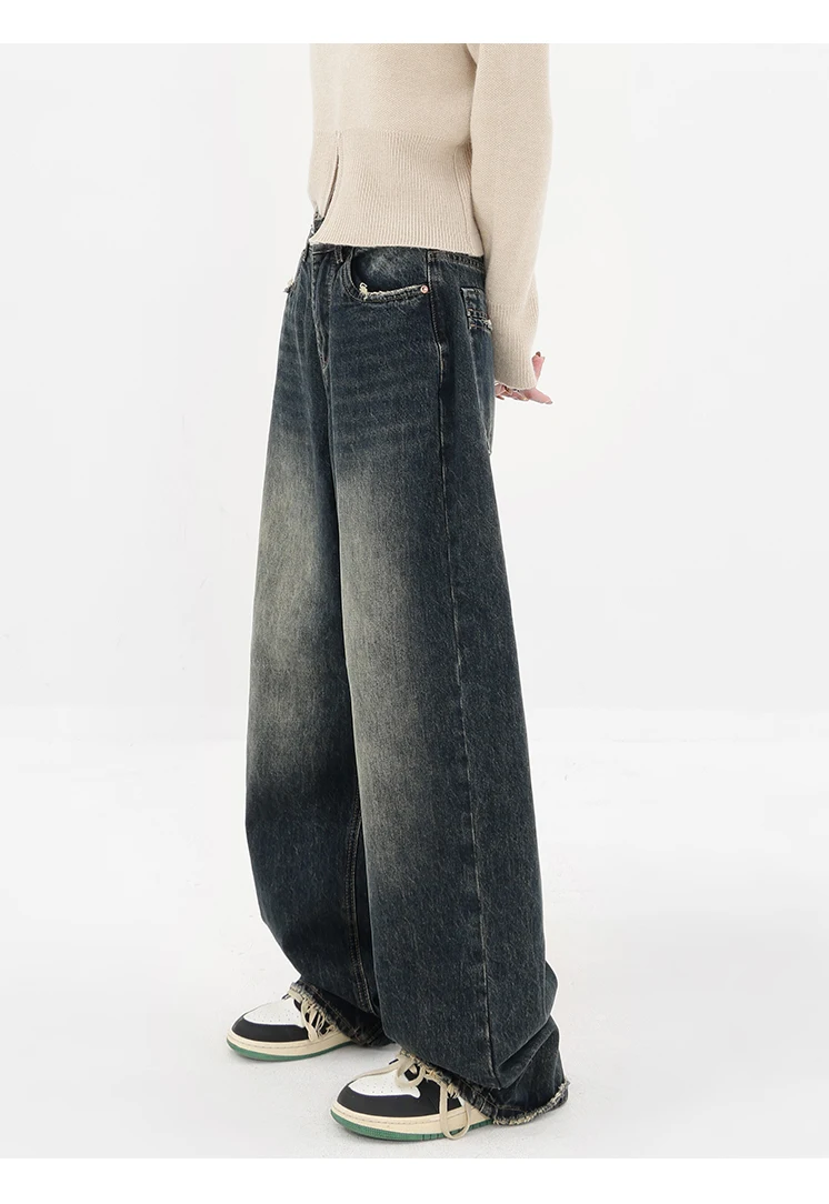 Autumn Streetwear Retro Fashion: Women's High Waist Loose Wide Leg Y2K Denim Trousers - true deals club