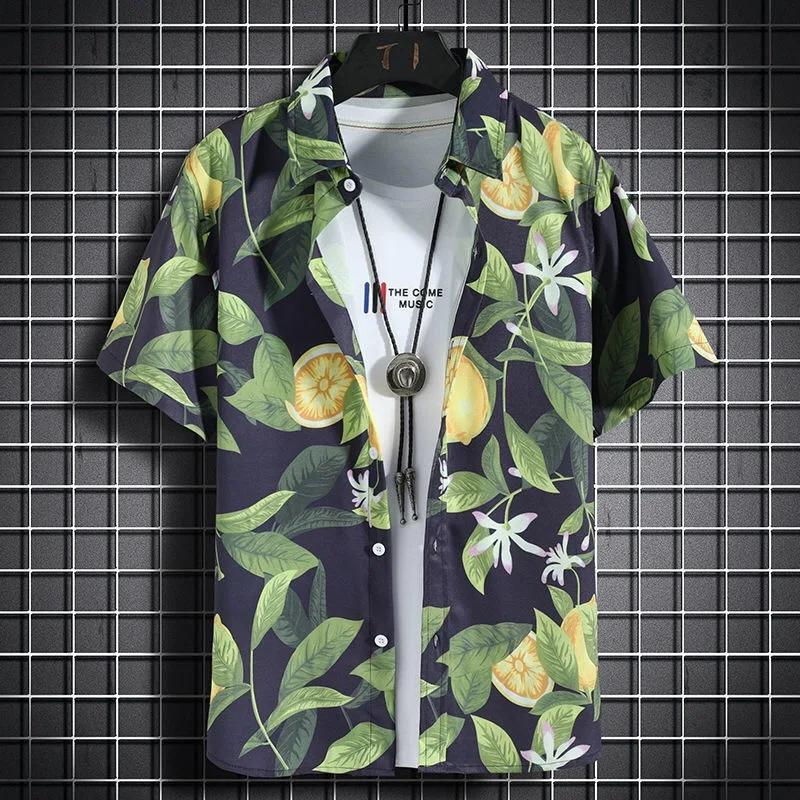 Hawaiian beach shirts Men's short-sleeved casual Seaside vacation quick-drying clothes Loose floral tops 2