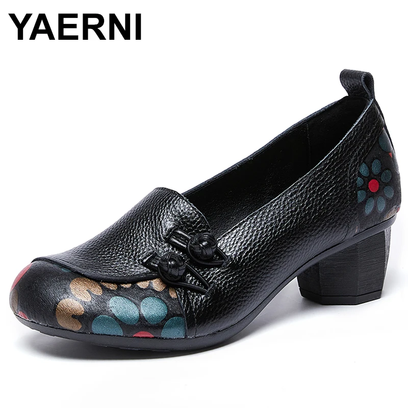 

2023 Genuine Leather High Heels Pumps For Women Spring Loafers 5.5cm Thick Heel Shoes Round Heel Luxury Design Ladies Shoes