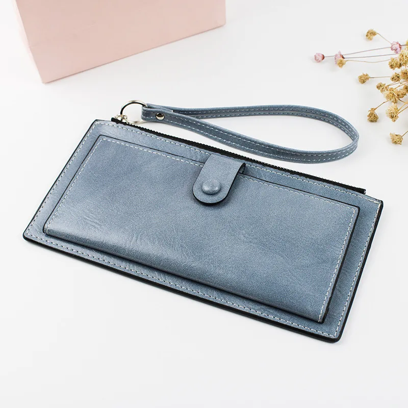 Fashion Women Wallets Long PU Leather Zipper Coin Purse Ladies Clutch Card Holder Female Wristlet Ultra Thin Mobile Phone Bag