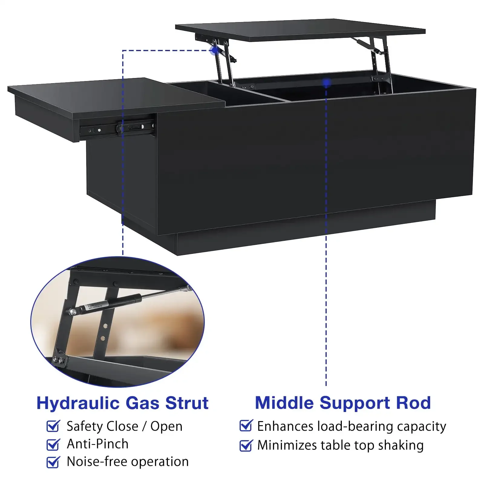 LED Coffee Table with USB Ports and Outlets Lift Top Coffee Tables with Storage High Modern Center Table for Living Dining Room 3