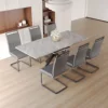 62.4" extendable 78.15" dining Table Set for 6-8 Person for Dining Room,C-shaped Tube Soft padded armless dining chair 3