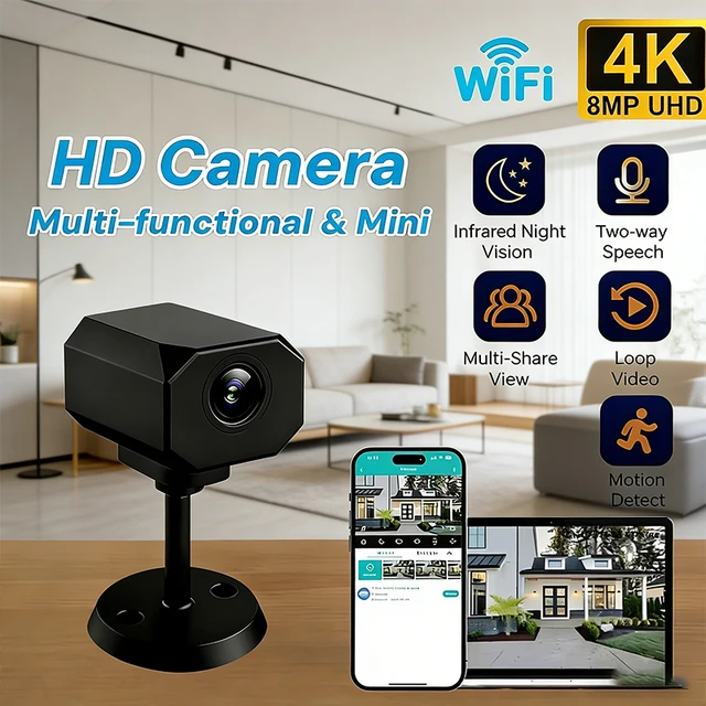 Caméra de sécurité WiFi HD 4K pour la maison, Mini Surveillance IP intérieure intelligente avec application de Surveillance à distance, conception Portable 2026 1