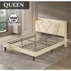 Queen Bed Frame with Charging Station, Upholstered Platform Bed with Wingback Storage Headboard, Beige EASY TO ASSEMBLE 5