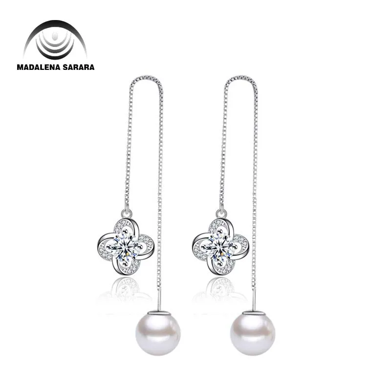 

MADALENA SARARA Cubic Zirconia Inlaid 925 Sterling Silver Women Dangle Earrings With Freshwater Pearl
