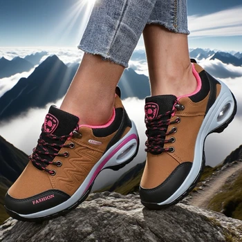 Women's Platform Shoes Waterproof Classic Color Outdoor Hiking Shoes Fashionable Anti Slip Casual Low Top Camping Women Sneakers 3