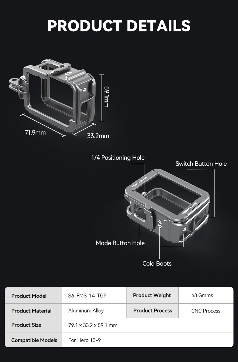 Aluminium Alloy Frame Case For Hero 9 10 11 12 13 Vertical shot Low Weight Prot