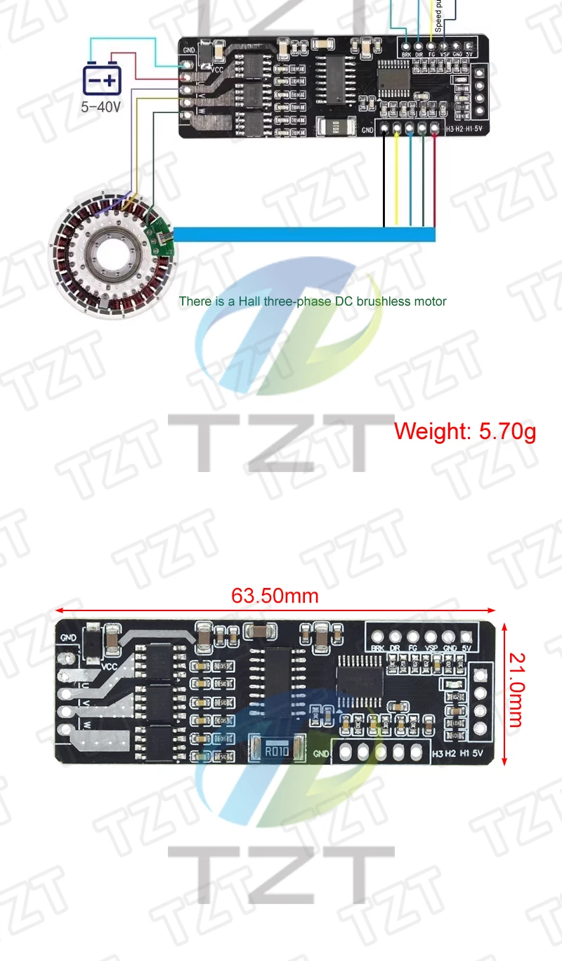 BLDC 24W Motortreiberplatine 5–40V 4A Drehzahlregler mit Hall-Sensor-Steuerung für bürstenlose Gleichstrommotoren Industriegeräte – Detail 4