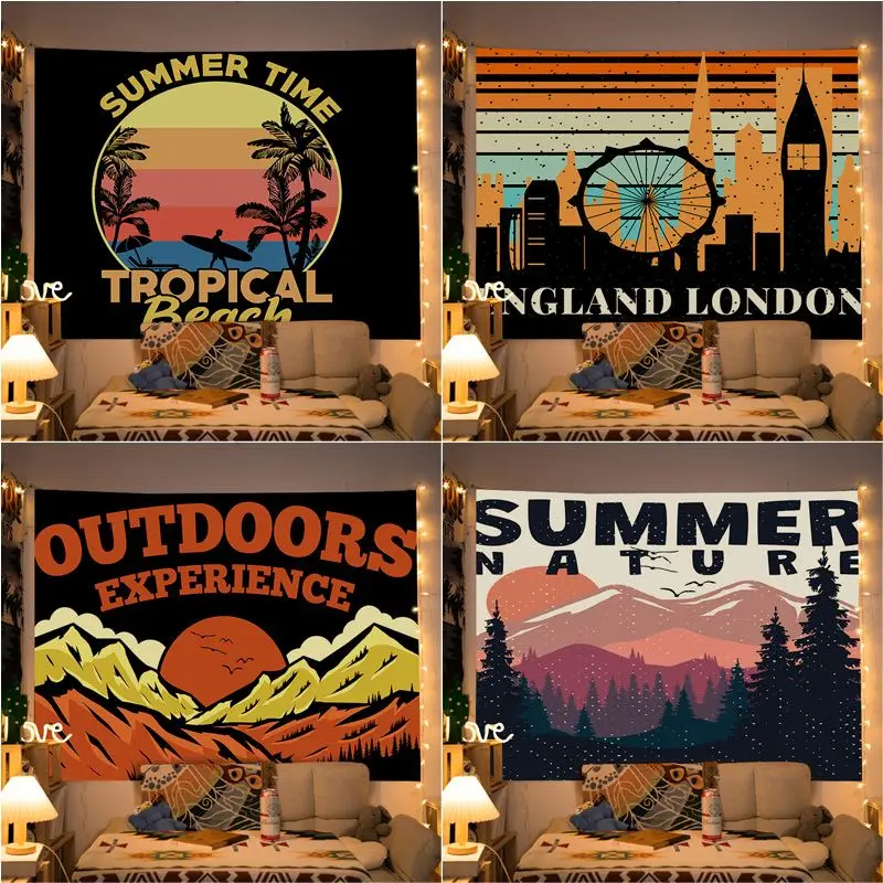 Tropical Beach Wall Tapestry Summer Time Wall Hanging Sofa Bed Dormitorio Bar 150X200Cm Arazzo Camera Da Letto Estetica Home Room Decor