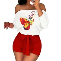 Plus Size 1XL-5XL Women's Fashion  Print Two Piece Set Outfit & Shorts Outfit Ladies Casual Shoulder-Baring T-Shirt - Image 5