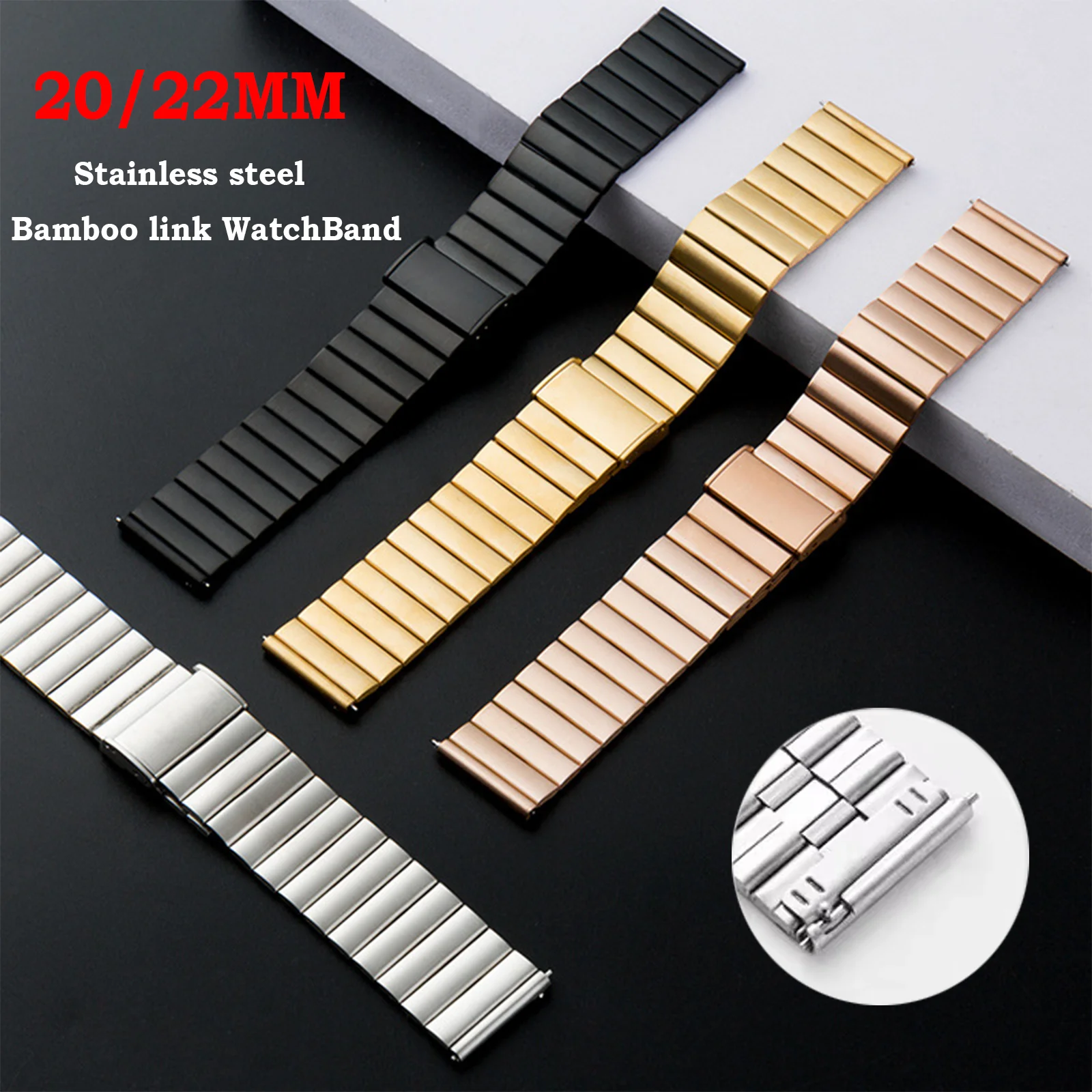 Elegant Stainless Steel Metal Wristwatch Band – Premium Replacement Strap, 20mm/22mm