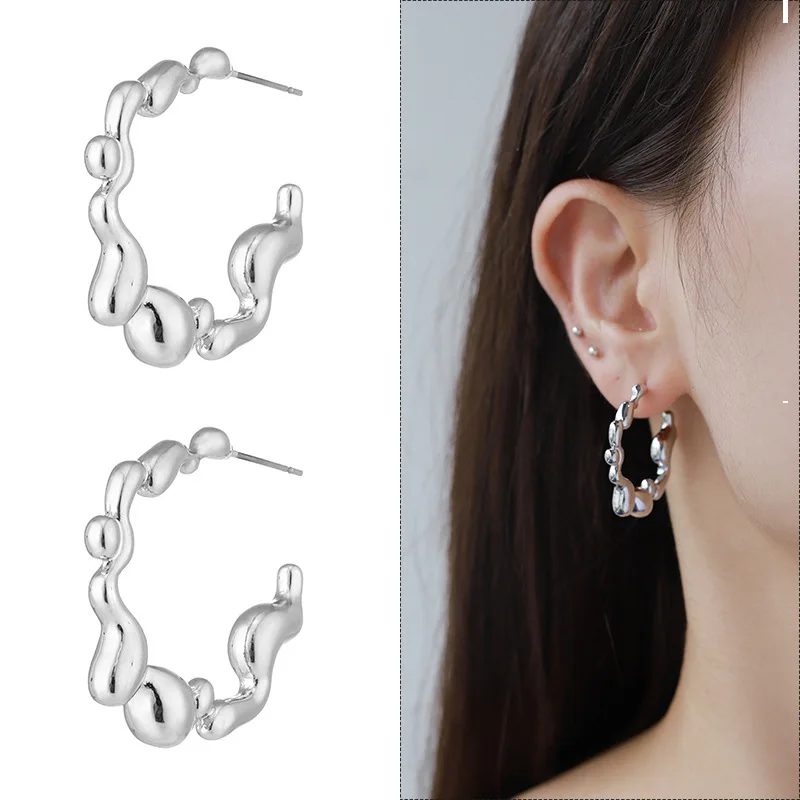 Geometric Asymmetric Key Lock Dangle Hoop Earrings Simple Gold Silver  Plated Big Round Circle Drop Stud Earrings for Women Girls