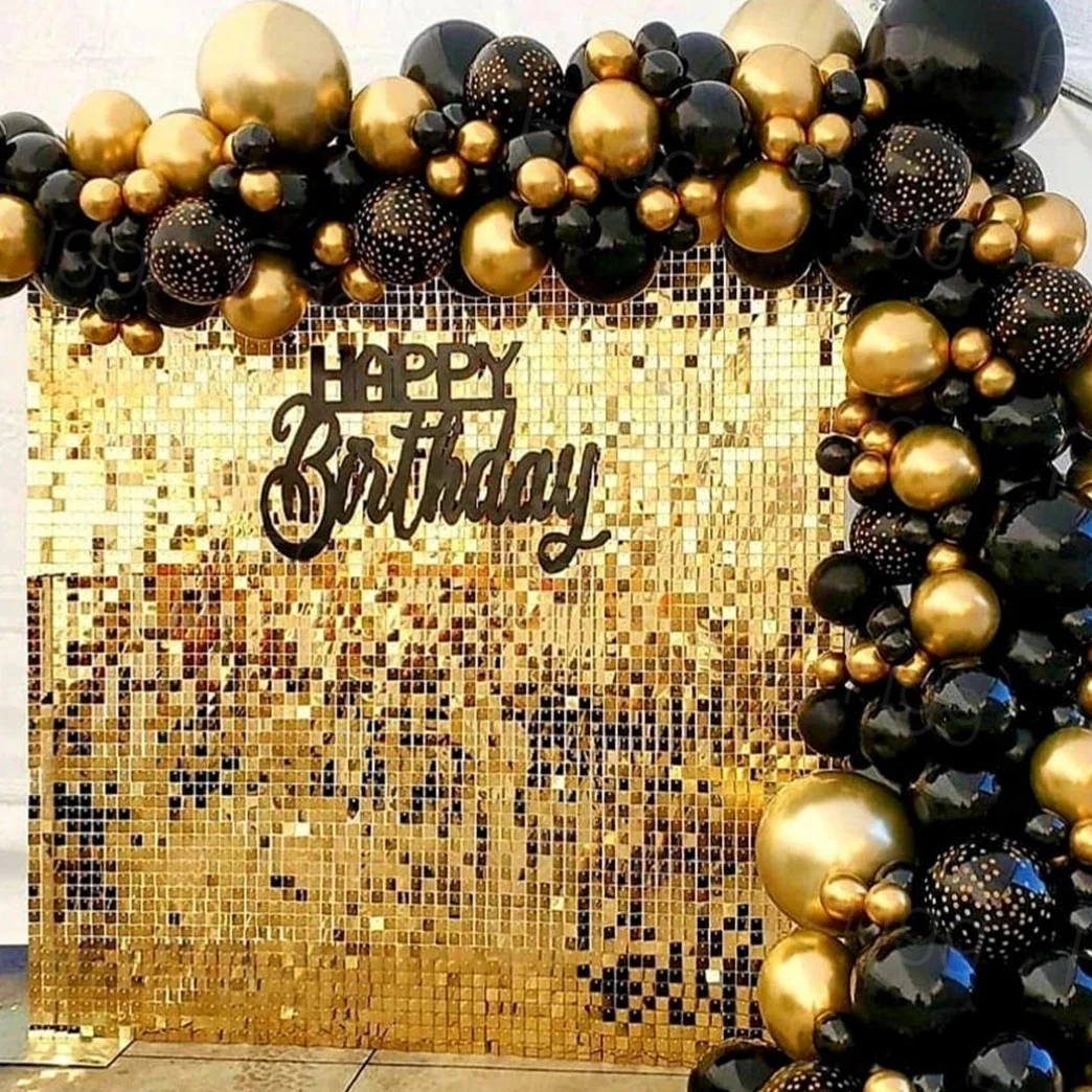 Cortina de fondo dorado y negro con lentejuelas, de feliz cumpleaños  decoración de fiesta, Baby Shower, Fondo de pared, lámina de cumpleaños,  cortina brillante - AliExpress