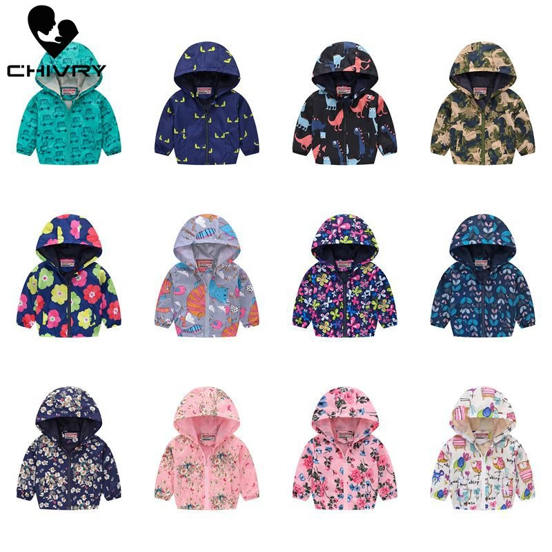 genuine fur coats & jackets 2021 Kids Clothes Boys Jackets Children Hooded Zipper Windbreaker Baby Fashion Print Coat Infant Waterproof Hoodies For Girls Outerwear & Coats comfortable