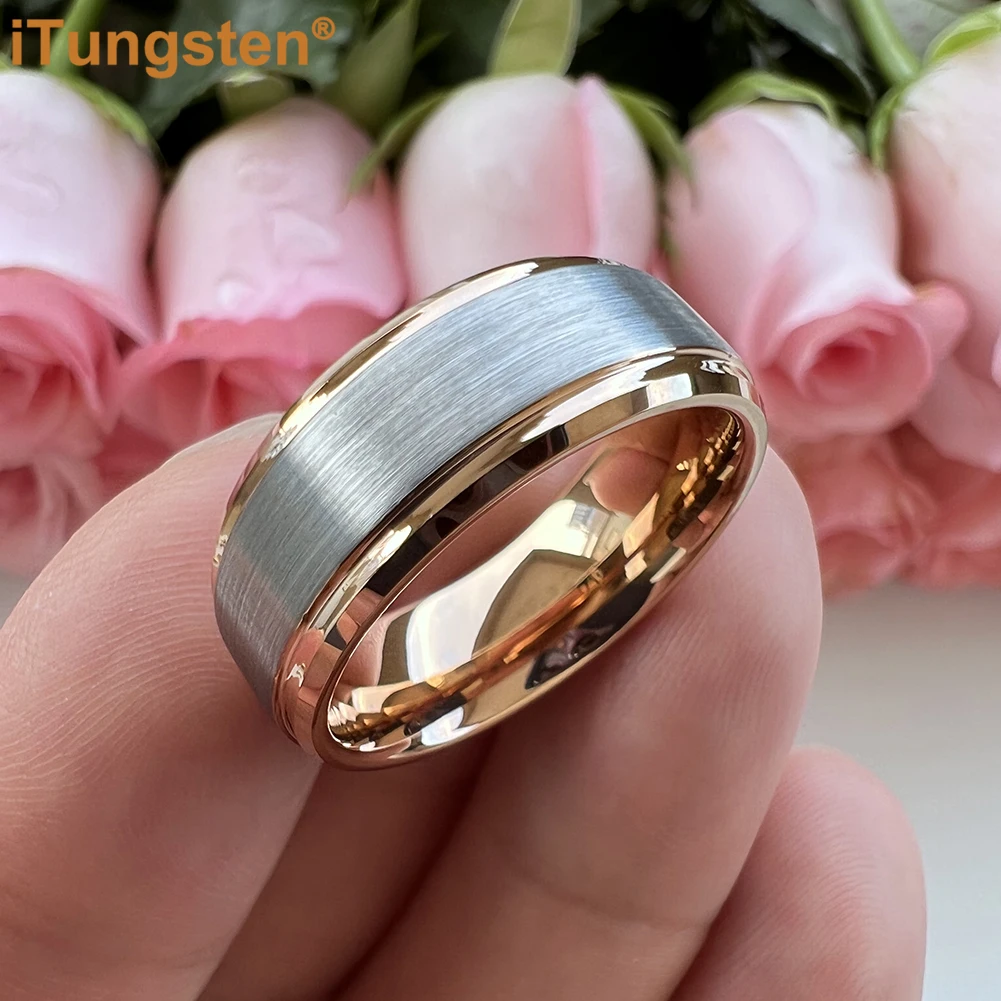 iTungsten 6mm 8mm Men Women Best Seller Ring Tungsten Engagement Wedding Band Trendy Jewelry Stepped Beveled Edges Comfort Fit 2