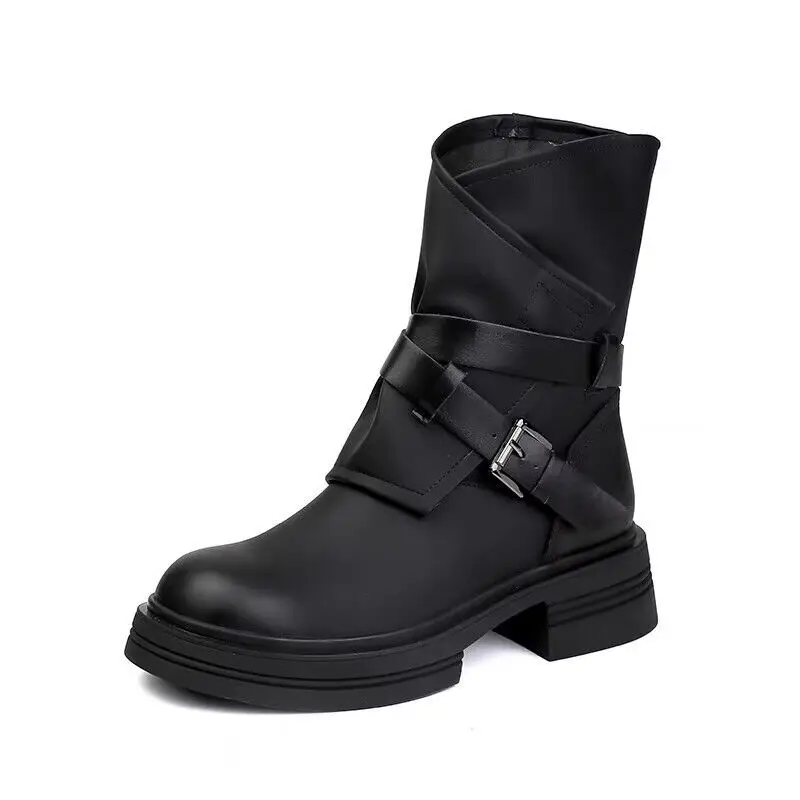 

Autumn Winter Belt Buckle Ankle Boots for Men Fashion Casual Retro High Heel Designer Shoes Female Designer Platform Boots Woman