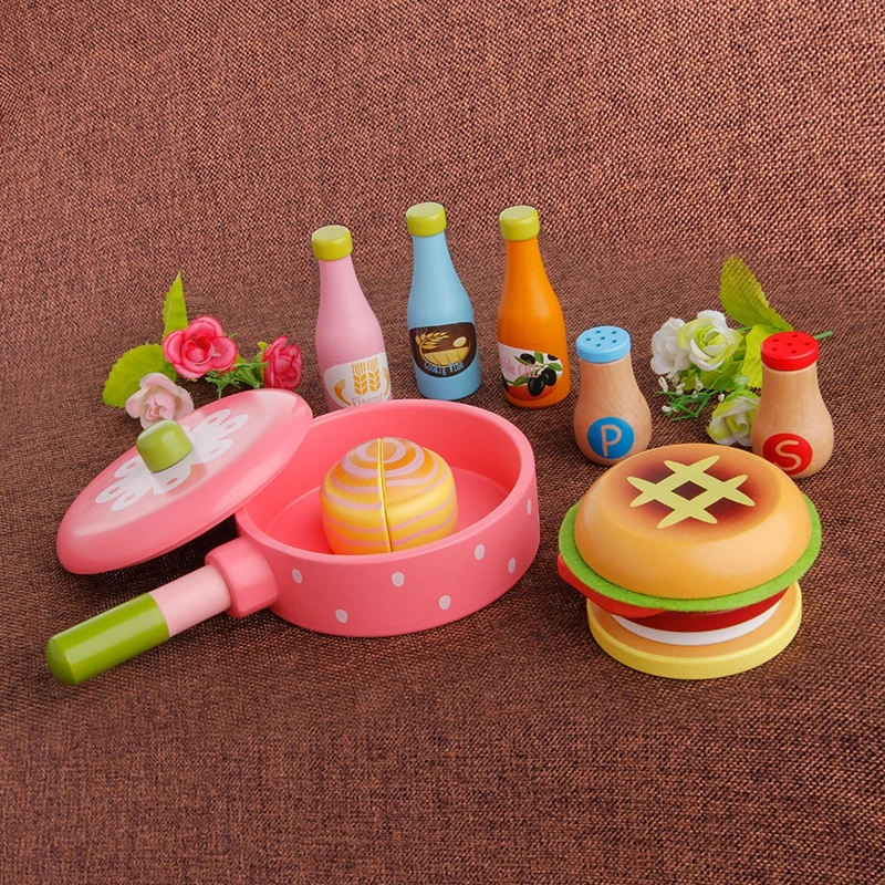 Kids Pretend Role Play Kitchen Fruit Food Wooden Toy Cutting Set Child Gifts Toys 3