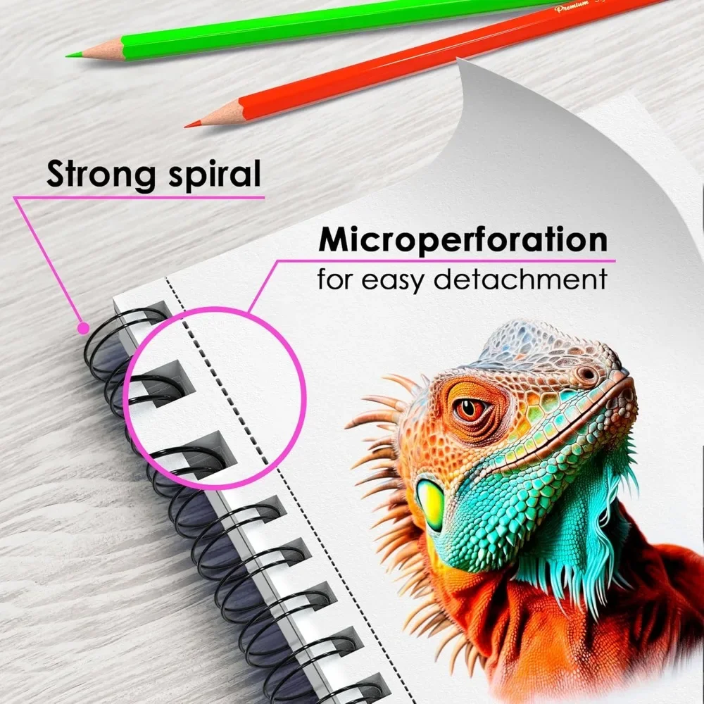 5.5X8.5" PREMIUM SKETCHBOOK SET, 3 PACK (300 SHEETS), 68 LB (100 g/m²), Spiral Binding 4