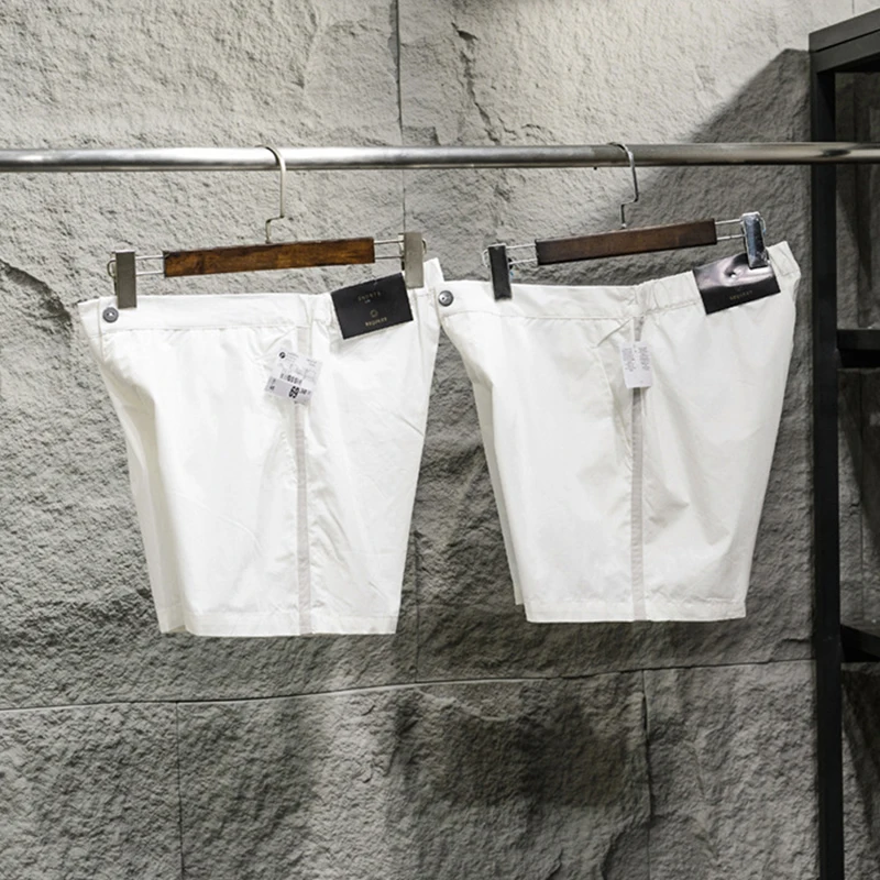 남성용 캐주얼 통기성 빠른 건조 반바지, 포켓 슬림 반바지, 산뜻한 단색, 심플한 화이트 코튼, 여름 패션