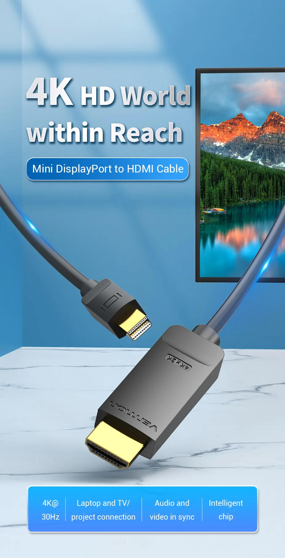 Кабель Vention Mini DisplayPort-HDMI Кабель 4K Thunderbolt-HDMI для ...