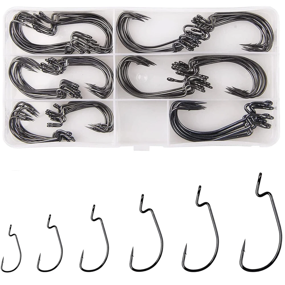 150pcs Bass Fishing Worm Hooks Set Offset Bass Hooks For Plastic Lures