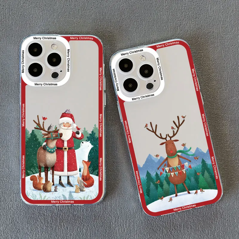 Luxury Cartoon Christmas Clear Phone Case - Simple Santa Transparent Design