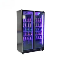 Réfrigérateur vertical commercial, armoire à vin à double porte avec congélateur en verre, refroidisseur de boissons à affichage lumineux LED pour bar et cuisine 1