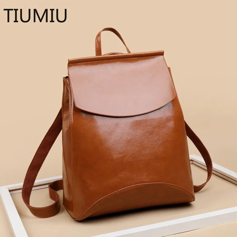 Fashion Women Leather Backpacks for Girls Sac A Dos Casual Daypack Black Vintage Backpack School Bags for Girls Mochila Rucksack