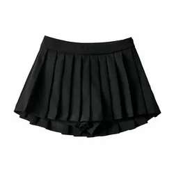 Zoki Women's High Waist Pleated Vintage Mini Skirt - White - M (Black)
