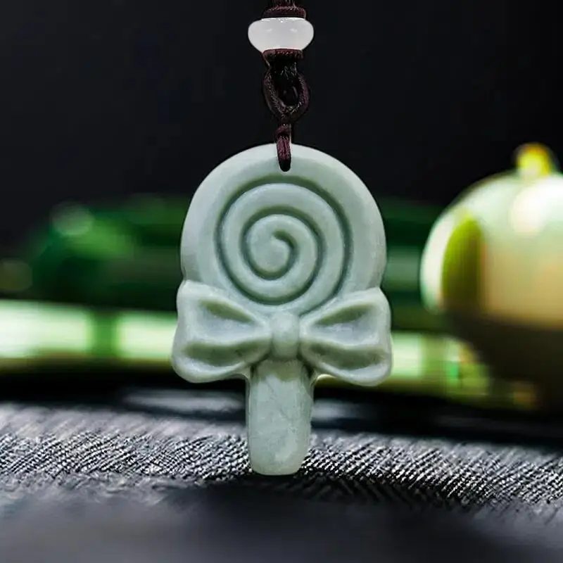 

Natural Real Jade Lollipop Pendant Necklace Talismans Gift Vintage Carved Jewelry Amulet Accessories Fashion Gemstones Designer