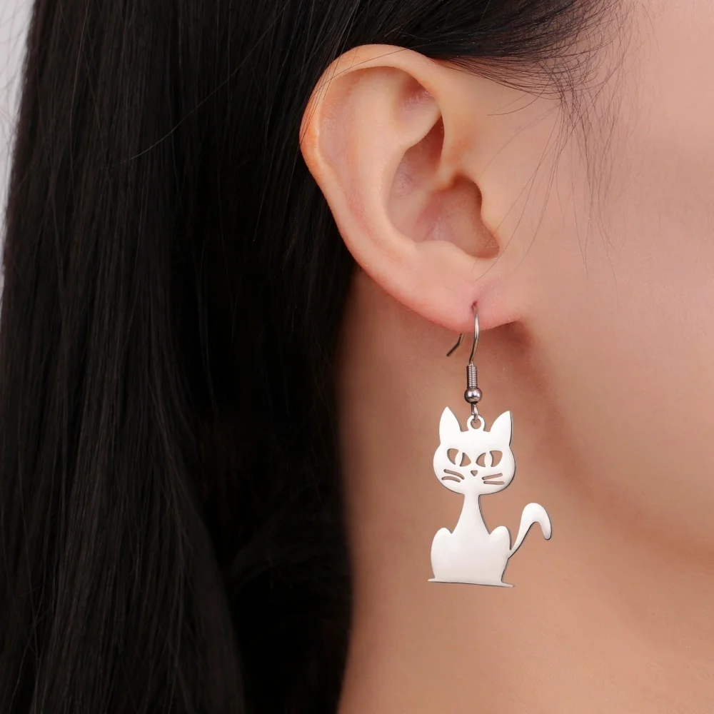Eueavan Springende Katze, baumelnde Ohrringe, Edelstahl, lange Quasten, Creolen, niedliches Kätzchen, Tierschmuck, Geschenke für Frauen und Mädchen – Detail 31