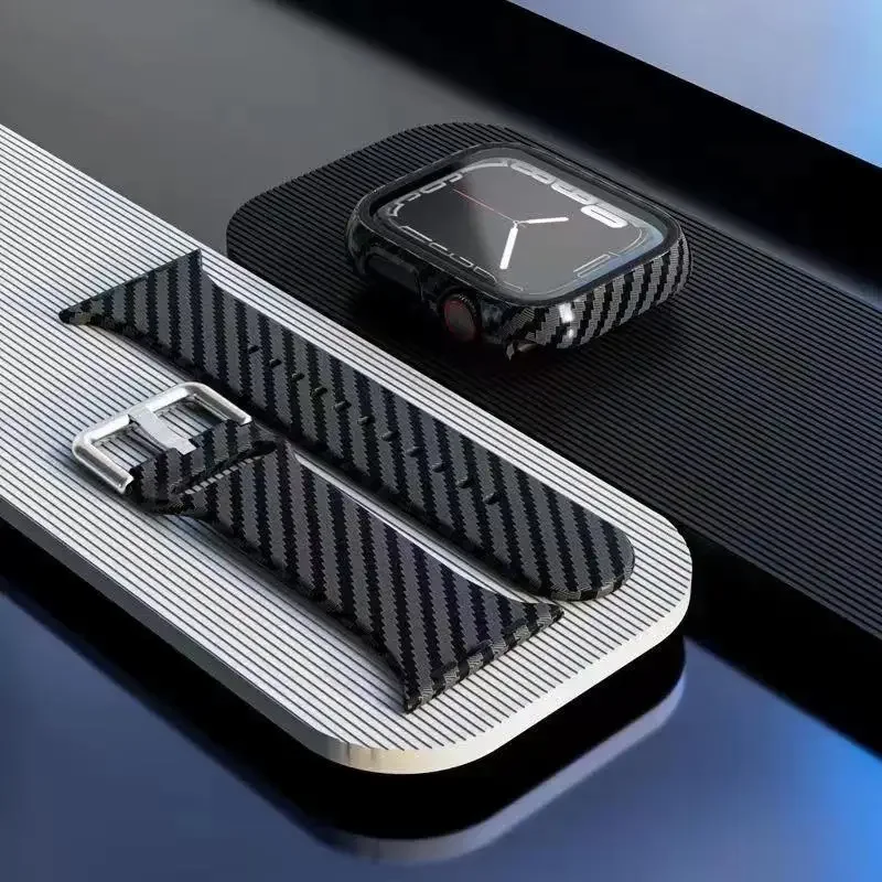 Premium Carbon Fiber Watch Case and Band Set - Sleek Protective Cover and Strap