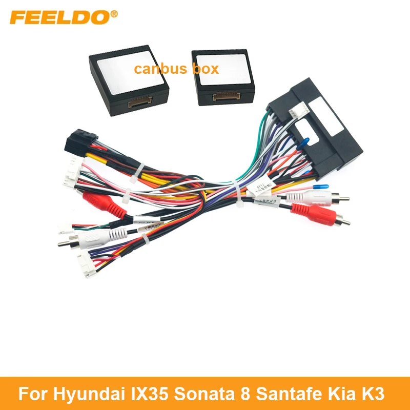 

Car Audio 16PIN DVD Player Power Calbe Adapter With 2 Canbus Boxes For Hyundai IX35 Sonata 8 Santafe Kia K3 Wiring Harness