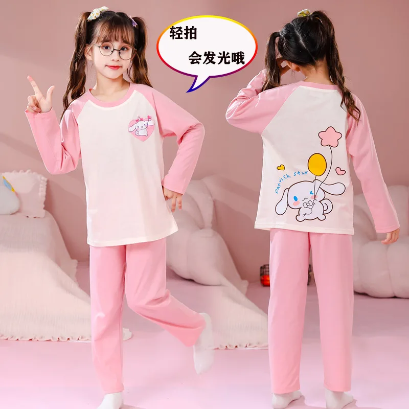 Cinnamoroll Children Cotton Pajamas Set Long-Sleeved Sanrio Hello Kitty Kuromi Autumn Anime Sleepwear Suit Student Kids Clothes