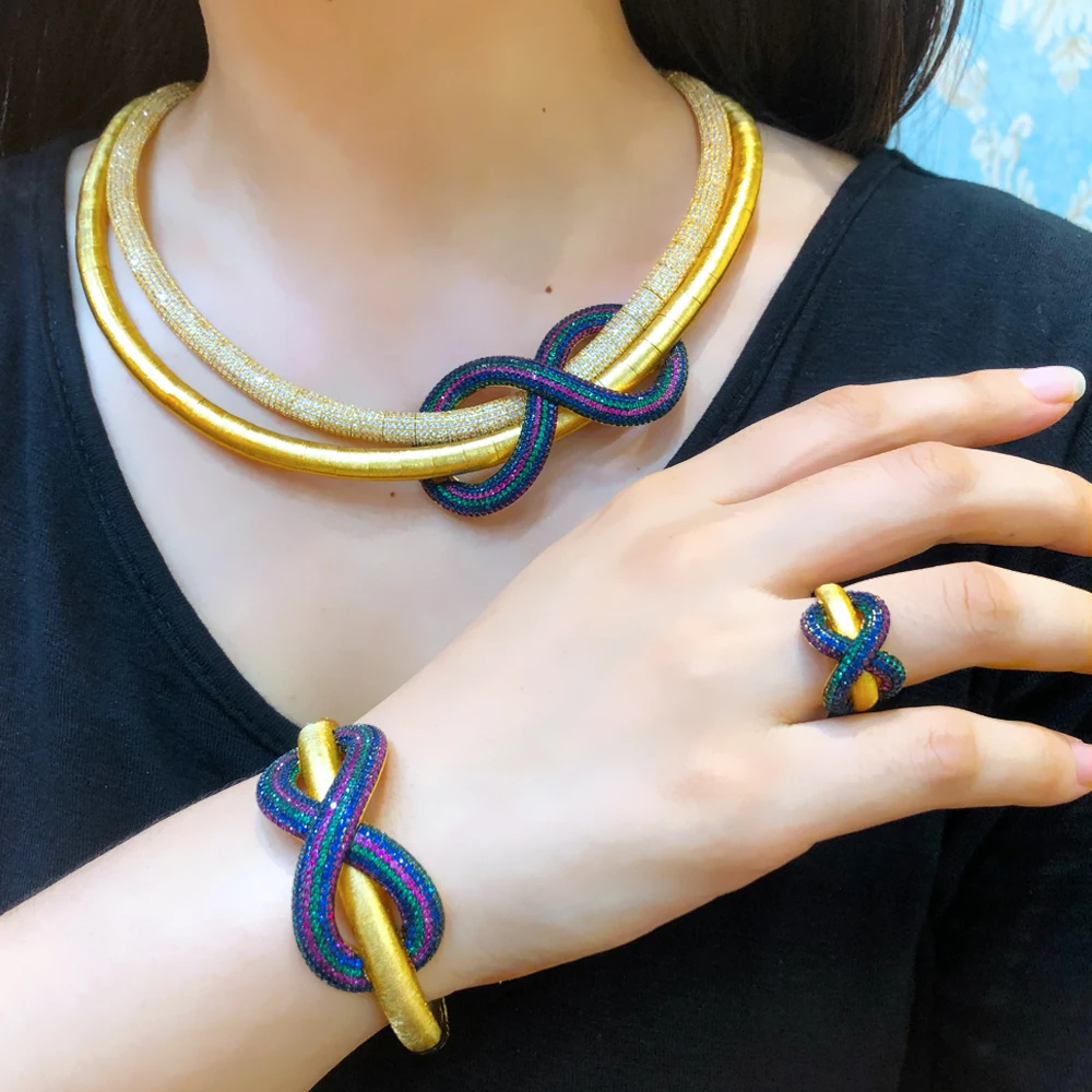 

Missvikki Luxury Gorgeous Bow 4PCS Necklace Bracelet Earrings Ring Set For Women Wedding Party Costume Bridal Jewelry Sets