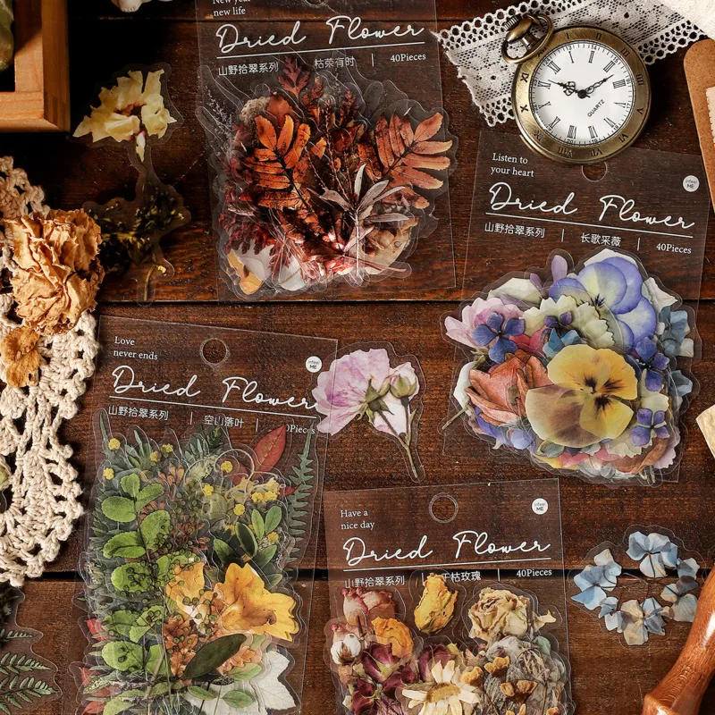 

40Sheet Vintage Label Diary Plant Flowers Material Journaling Scrapbooking DIY Decorative Supplies Paper Sticker New