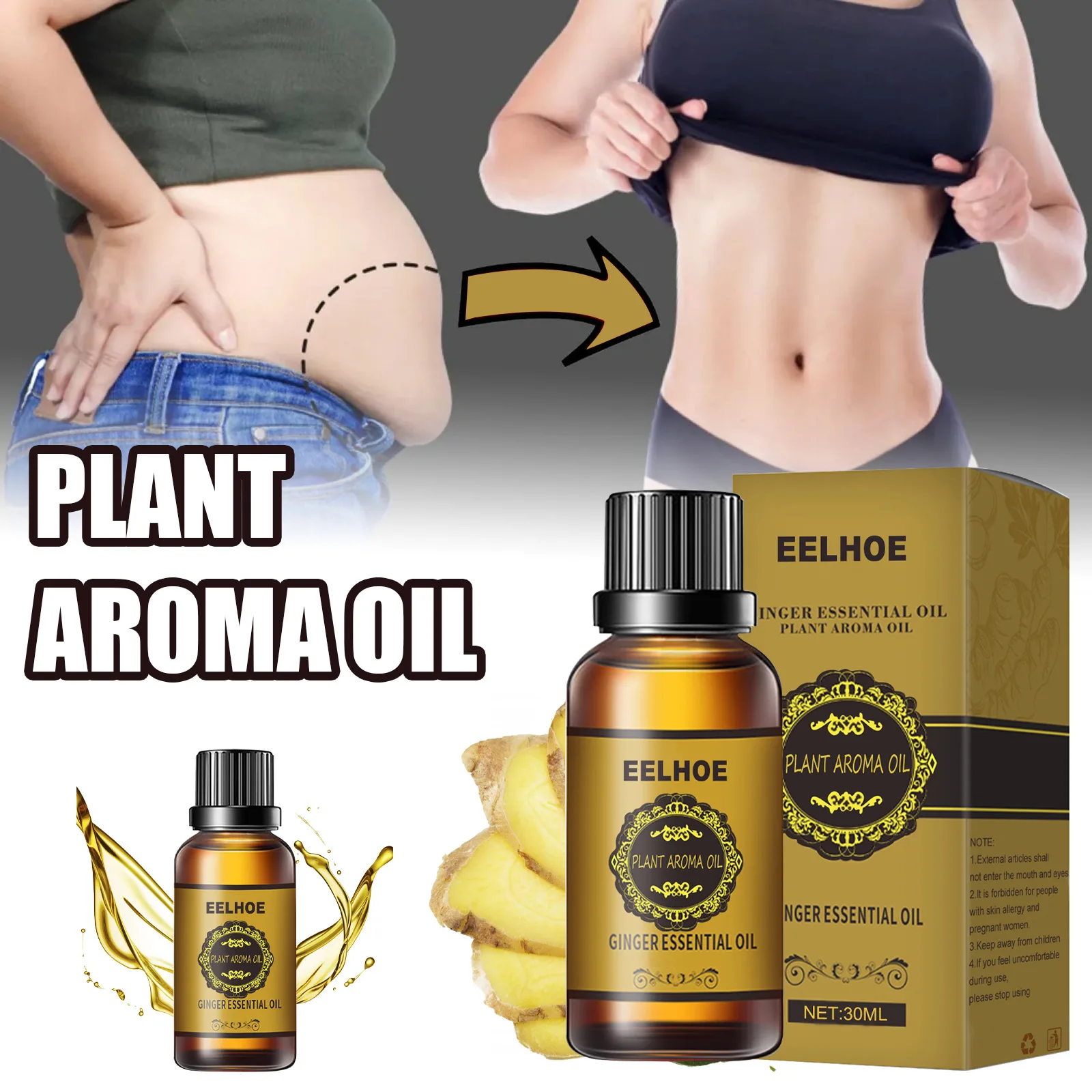 Ginger Essential Oil Firming Slimming Shaping Liquid Belly Sculpting Essential Promote Metabolism Full Body Massage Oil_voghion.com