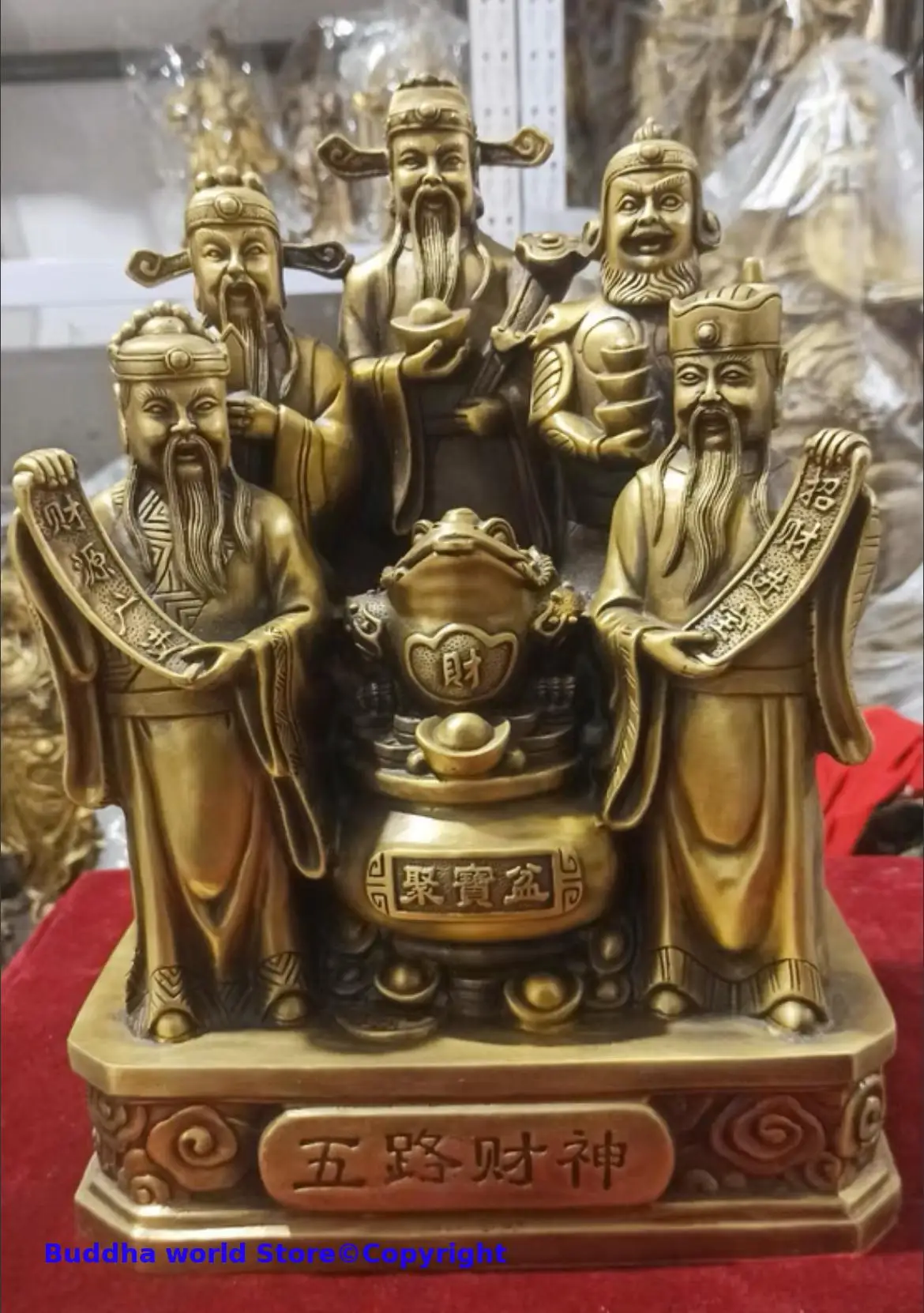 

large GOOD Buddhist supplies Asia Thailand buddha statue shop Family Effective protection 5 Wealth Gods copper LUCKY Sculpture