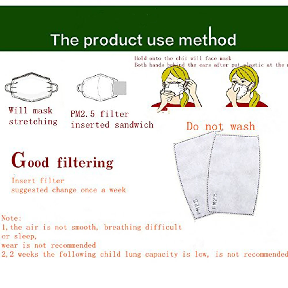 10Pcs 5 Layers PM2.5 Filter Mask Paper Activated Carbon Adult Kids Masks Anti Dust Haze Mouth Mask Face Filters