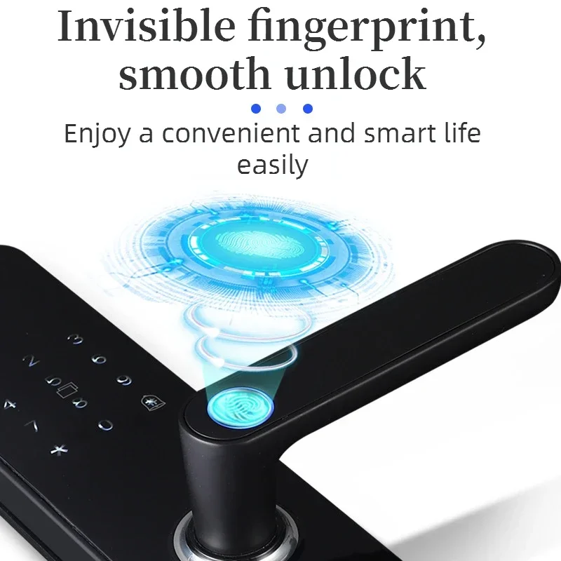

2022NEW Black Electronic Smart Door Lock With Biometric Fingerprint / IC Card / Password / Key Unlock/ USB Emergency Charge